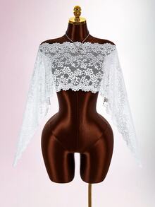 Amplova 女款蕾絲飾邊罩衫，性感浪漫休閒前衛夏季可愛婚禮派對節慶白色花卉 - 白色 - 查看 4