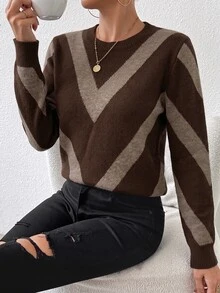 SHEIN PariChic 秋冬新款菱格條紋套頭毛衣 - 彩色 - 查看 5