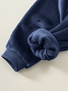 SHEIN 2件組男嬰卡通動物圖案保暖內裡加厚冬季運動衫與運動長褲套裝，秋季小學服飾 - 藏蓝色 - 查看 7