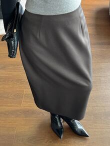 Dazy Plus Solid Color Fun Commuter Straight Slit Skirt - Dark Grey - View 6