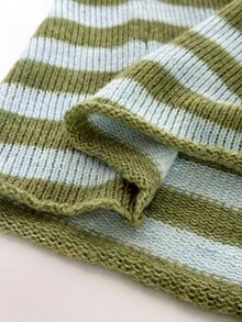 Rustia Women's Plus Size Loose Knit Striped Pullover Sweater - Green - View 8