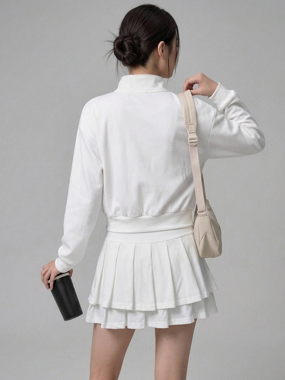 Women's Zip-Up Long Sleeve Jacket And Pleated Mini Skirt Sports Set