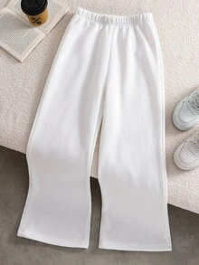 SHEIN Vacaura 1件女童運動長褲，時尚簡約純色，適合日常穿著，適用秋冬季 - 白色 - 查看 1