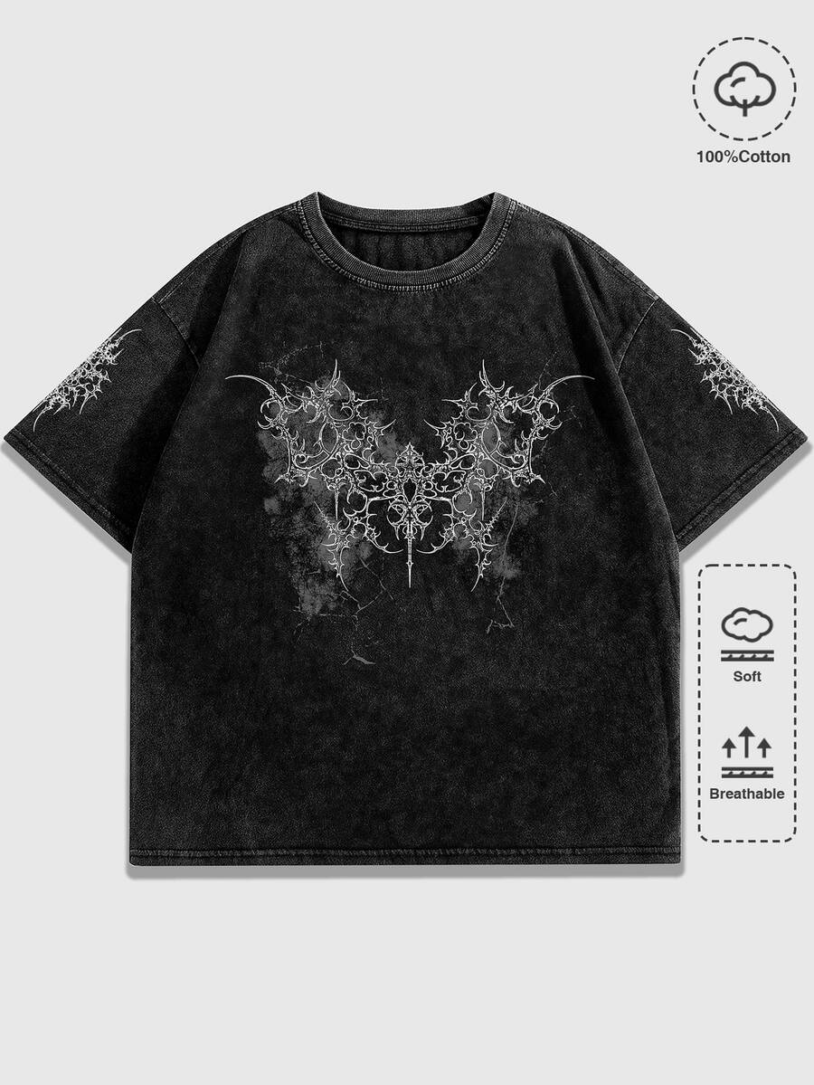 ROMWE MEN Street Life Men's Plus Size Crew Neck Casual Versatile Daily Wear Short Sleeve T-Shirt - Black - View 1