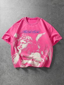 ROMWE MEN Street Life Men's Summer Casual Angel Print T-Shirt - Hot Pink - View 1