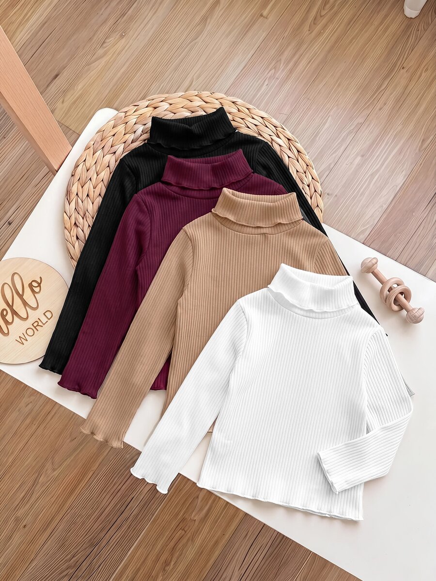 SHEIN 女嬰純色高領長袖休閒上衣 - 彩色 - 查看 1