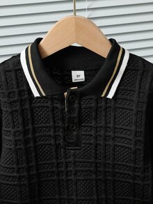 Boys' Spring/Autumn Knit Jacquard Polo Shirt + Solid Color Long Pants 2-Piece Set, Suitable For Daily Wear And Sports, Simple And Elegant Design, Comfortable And Fashionable; Essential Outfit For Teenagers In Spring/Autumn - Multicolor - View 4