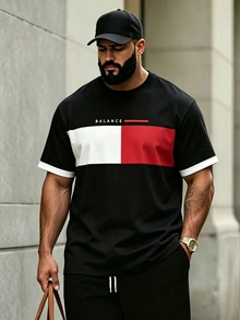 Manfinity Homme Men's Plus Size Casual Colorblock Short Sleeve T-Shirt - Multicolor - View 3