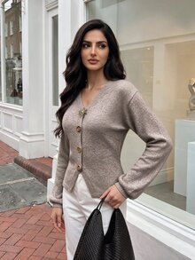 Modelyn ملابس علوية نسائية محبوكة مزينة بالمعادن - قهوة بني - مشاهدة 7