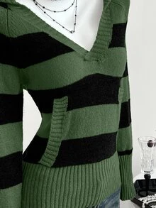 Elamini Women's Versatile Colorblock Striped Hoodie Sweater - Multicolor - View 6