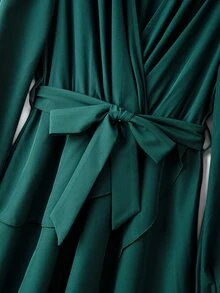 Selianne Multi-Layer Split Design Elegant Vintage Commuter Long Sleeve V-Neck French Style Women's Dress - Dark Green - View 6