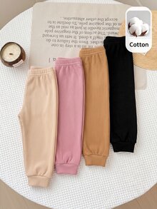 SHEIN 4件組可愛百搭休閒秋冬純色鬆緊腰女嬰長褲 - 彩色 - 查看 5
