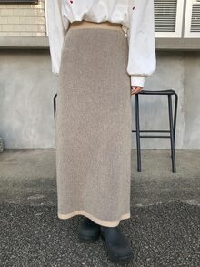 Dazy Tall Rok Rajut Kasual Serbaguna Warna Polos untuk Wanita - Aprikot - View 5