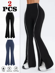 SHEIN Velisys 女款拼色高腰休閒日常旅行運動喇叭褲 - 彩色 - 查看 1