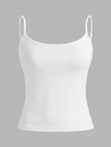 SHEIN EZwear 3件組休閒極簡白色細肩帶修身背心上衣，適合夏季與秋季疊穿 - 白色 - 查看 11