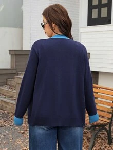 Easowa Curve 女款拼色休閒百搭日常穿搭開襟衫 - 藍色 - 查看 3