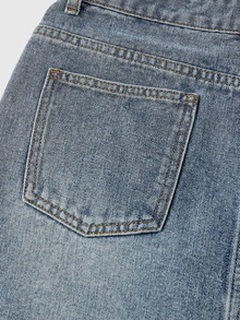 ROMWE Street Life Women's Denim Skirt, Vintage Punk Street Style Patchwork 2 In 1 Tie-Up Denim Skirt - Blue - View 4