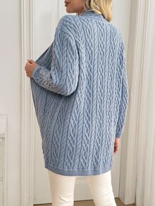 Sprig & Strand Women's Vintage V-Neck Cable Knit Solid Color Cardigan - Blue - View 2
