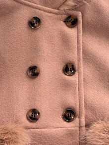 Elladie kids Mantel Panjang Anak Perempuan Warna Cokelat dengan Kerah Bulu, Saku, dan Hiasan Bulu, Jaket Wol Musim Gugur/Dingin Panjang Sedang - Mocha Brown - View 8