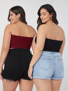 SHEIN BASICS Plus Size 2 Packs Crop Tube Top/Summer/Off-The-Shoulder Top Summer Tops - Multicolor - View 2