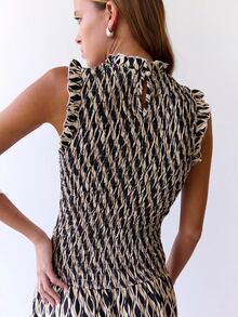 Nöista Women's All-Over Print Pleated Casual Party Dress - Matte Black - View 6