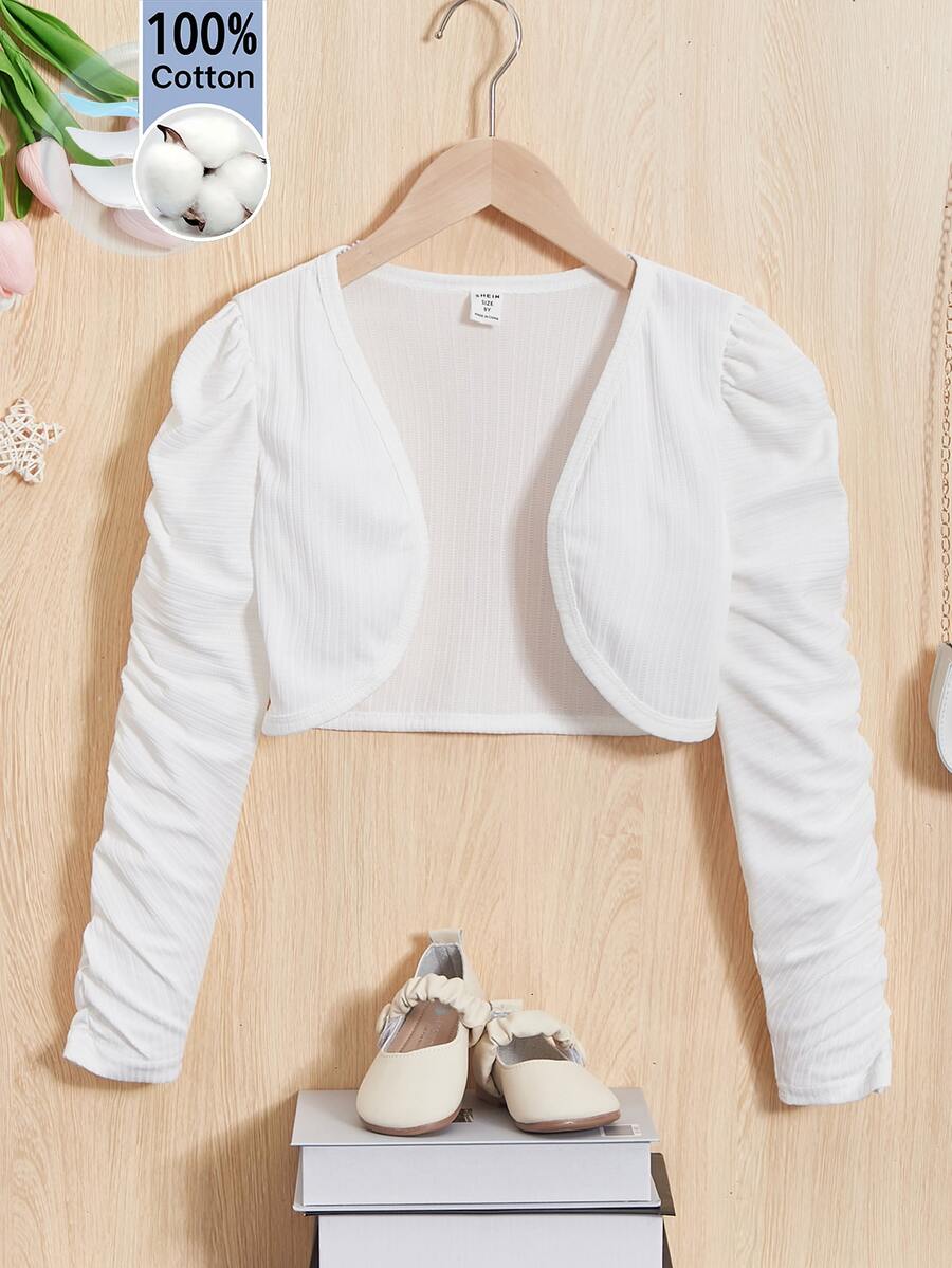 SHEIN 青少年女孩修身優雅短版開襟夾克 - 白色 - 查看 1