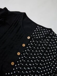 Rusticease Plus Size Women Polka Dot Pattern Button Design Long Sleeve Casual Dress Fall - Black - View 7