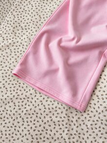 SHEIN Tween Girl Solid Color Kids Square Neck Long Sleeve Ruched T-Shirt And Sweatpants Casual Set Suitable For Spring And Summer Suitable For Autumn Daily - Multicolor - View 5