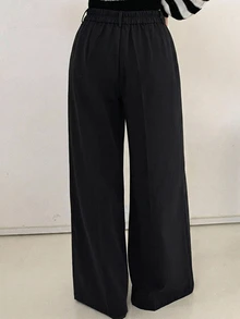 Dazy Plus Semi-Elastic Waist Solid Color Casual Fun Commute Versatile Office Wear Long Pants - Black - View 2