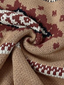 Holdful Holdful Herbst Neu Braun und Weiß Quasten Jacquard Design Locker Faul Boho Damen Pullover Urlaub - Braun - Übersicht 6