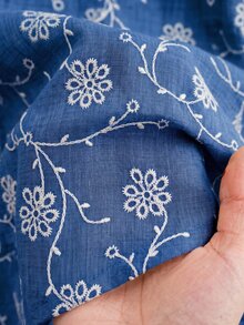 Rusticease 女款花卉刺繡圓領休閒鄉村風波希米亞百搭背心，野餐度假藍色花卉夏季款 - 藍色 - 查看 6