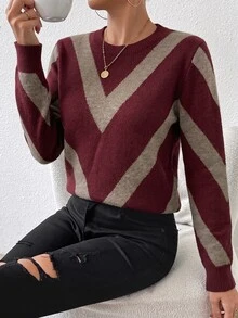 SHEIN PariChic 秋冬新款鑽石條紋套頭毛衣 - 彩色 - 查看 3