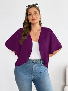 SHEIN Essnce Plus Size Summer Casual Solid Color Lightweight Jacket - Red Violet - View 3