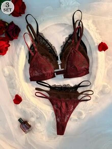 Crystal Vow 6pcs/Set Sexy Lace Patchwork Front Closure Lingerie Set For Women - Multicolor - View 2