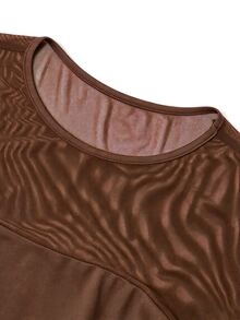 Poshavie Poshavie Gaun Maxi Bodycon Jala Berkerut Ukuran Plus untuk Wanita, Gaun Pesta Koktail Jala Transparan Rajut Patchwork Berkerut, Gaun Malam Elegan Pas Ramping untuk Wanita Berlekuk - Coffee Brown - View 5