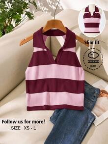 Story & Sage Women's Colorblock Casual Versatile Daily Knit Top - Red - View 9