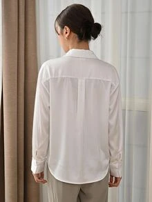 DAZY Casual Versatile Solid Color Long Sleeve Shirt - White - View 2