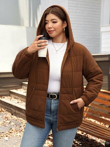 Comfylo Warm & Comfortable Casual Gray Fluffy Jacket, Plus Size, Suitable For Outings, Autumn Season - Brown - View 4