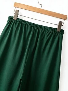 Selianne Calça Longa Feminina Premium Vintage Elegante com Amarração na Cintura, Leve, Luxuosa, Casual e Versátil, para Trabalho, Escritório, Viagem e Estilo Francês Chic - Verde Escuro - Visão 6
