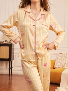 Provexi Provexi Women's Cartoon Print Cool Loungewear 2 Pieces Set, Suitable For Outdoor Sleep Home Wear Pink And Yellow Autumn Cute Fairy - Yellow - View 4
