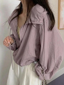 DAZY 休閒連帽輕量短版長袖女款襯衫 - 粉色 - 查看 2