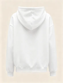 SHEIN BASICS 舒適抓絨落肩拉鍊連帽衛衣，秋冬長袖上衣 - 白色 - 查看 2