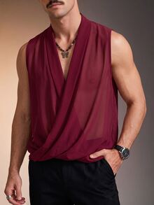 ZURIURI Men's Sheer Casual Fashion Sleeveless Tank Top - Burgundy - View 5