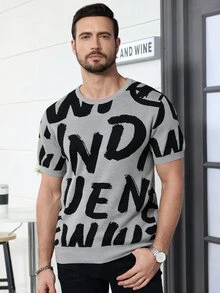 Marcello Vane Men's Letter Print Casual Daily Knit Top - Multicolor - View 5