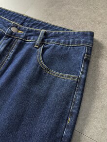 ROMWE MEN Men's Plus Size Casual Washed Vintage Printed Denim Jeans - Blue - View 7