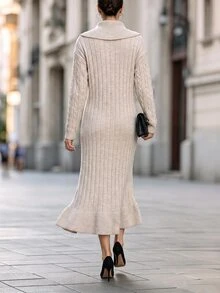 SHEIN Franclia Gaun Rajut Elegan Lengan Panjang Leher Tinggi untuk Wanita - Aprikot - View 2
