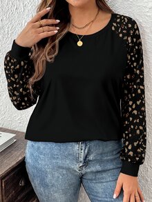 SHEIN VCAY 大尺碼女款休閒落肩袖圓領寬鬆版型T恤，適合春秋穿著 - 彩色 - 查看 3