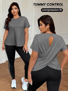 SHEIN Rhythm Era 大尺碼女款圓領短袖T恤與高腰運動緊身褲套裝 - 彩色 - 查看 2