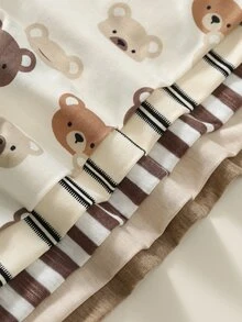 SHEIN 5件裝嬰兒男孩女孩通用針織軟彈腰條紋可愛熊圖案長褲，百搭舒適，適合秋冬穿著 - 彩色 - 查看 6