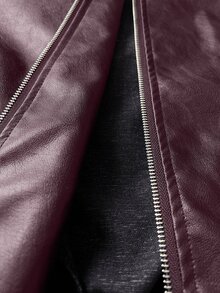Rustia Plus Size Premium Street Style Cool Autumn New Loose Fit Versatile Fashion Motorcycle Leather Jacket - Red Violet - View 8